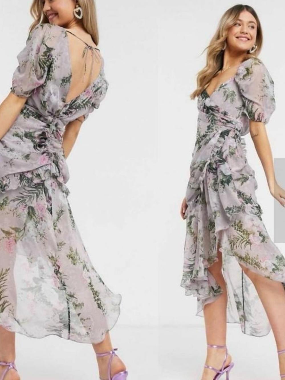 ASOS Lavender Floral Wrap High-Low Dress